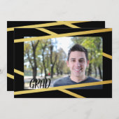 金ゴールドモダンとブラックのフォト招待状 招待状 (正面/裏面)