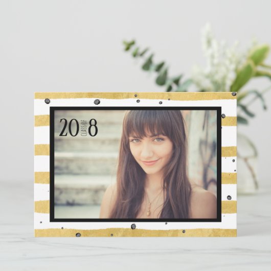 金ゴールドモダンとブラックのフォト招待状 招待状 (スタンド正面)