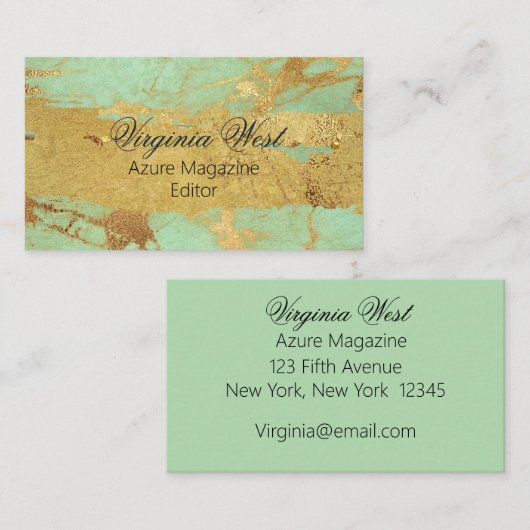 金ゴールドモダンとブルーのマーリングされた名刺 名刺 (正面/裏面)