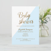 金ゴールドモダンとブルー男の赤ちゃんシャワー招待状Ca 招待状 (スタンド正面)