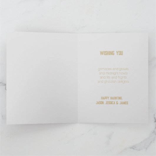 金ゴールドモダンとホワイトシック大人ハッピーハローウィン カード (内部)