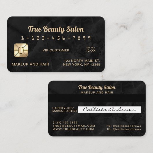 金ゴールドモダンと黒の大理石クレジットカード 名刺 (正面/裏面)