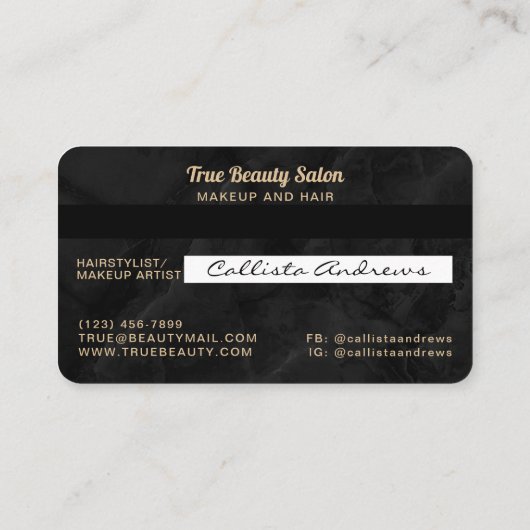 金ゴールドモダンと黒の大理石クレジットカード 名刺 (裏面)