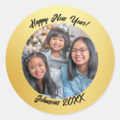 金ゴールドモダンと黒人家族の新年おめでとう ラウンドシール (正面)