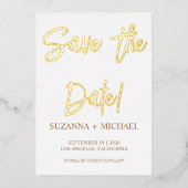 金ゴールドモダンのみ愛し、日付を保存 箔招待状 (正面)