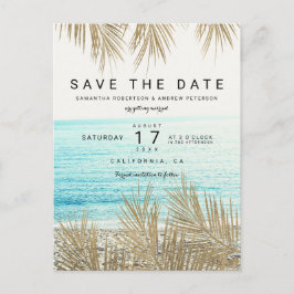 金ゴールドモダンのヤシの木のビーチ写真の保存日付 案内ポストカード