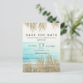 金ゴールドモダンのヤシの木のビーチ写真の保存日付 案内ポストカード (スタンド正面)