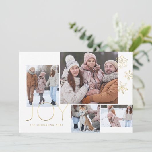 金ゴールドモダンの書道と雪片1枚の写真 シーズンカード (スタンド正面)