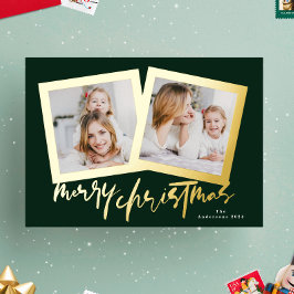 金ゴールドモダンの緑はクリスマスの楽し数々のい写真 箔シーズンカード