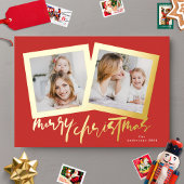 金ゴールドモダンの緑はクリスマスの楽し数々のい写真 箔シーズンカード