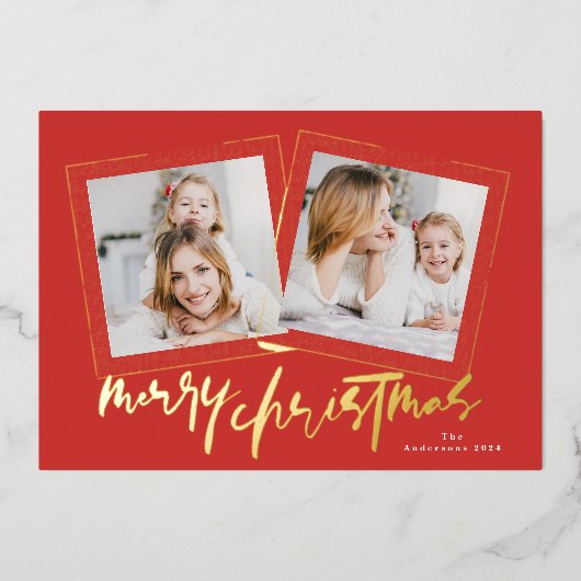 金ゴールドモダンの緑はクリスマスの楽し数々のい写真 箔シーズンカード (正面)