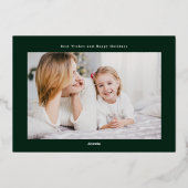 金ゴールドモダンの緑はクリスマスの楽し数々のい写真 箔シーズンカード (裏面)