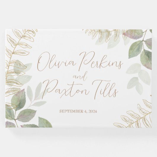 金ゴールドモダンの緑結婚色 ゲストブック (正面)