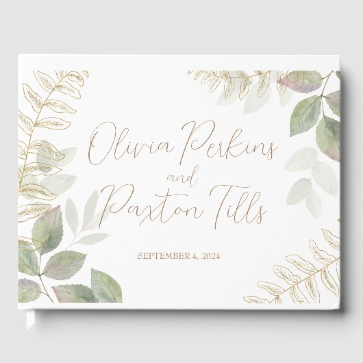 金ゴールドモダンの緑結婚色 ゲストブック (正面)