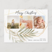 金ゴールドモダンの葉3フォトコラージュクリスマス ポストカード (正面)