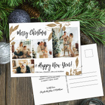 金ゴールドモダンの葉4フォトコラージュクリスマスポスト