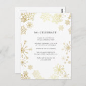 金ゴールドモダンの雪の結晶クリスマスパーティー ポストカード (正面/裏面)