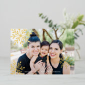 金ゴールドモダンの雪の結晶メリークリスマス写真 箔シーズンカード (立ち正面)