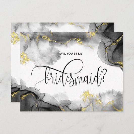 金ゴールドモダンは私の花嫁介添人か？招待 招待状 (正面/裏面)