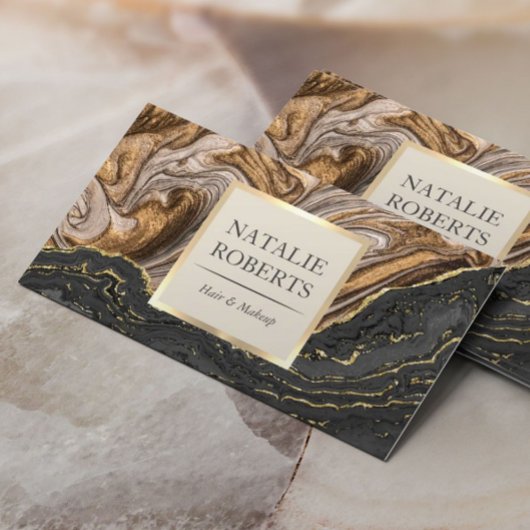 金ゴールドモダンアガテブラックマーブルラグジュアリーサロンスパ 名刺
