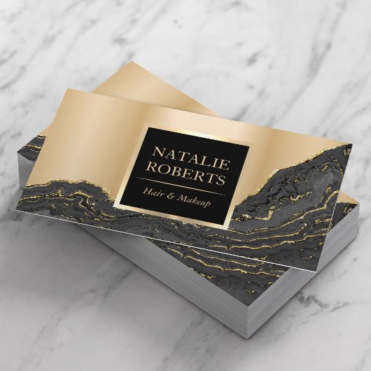 金ゴールドモダンアゲートメイクアップアーティストヘア美しいサロン 名刺