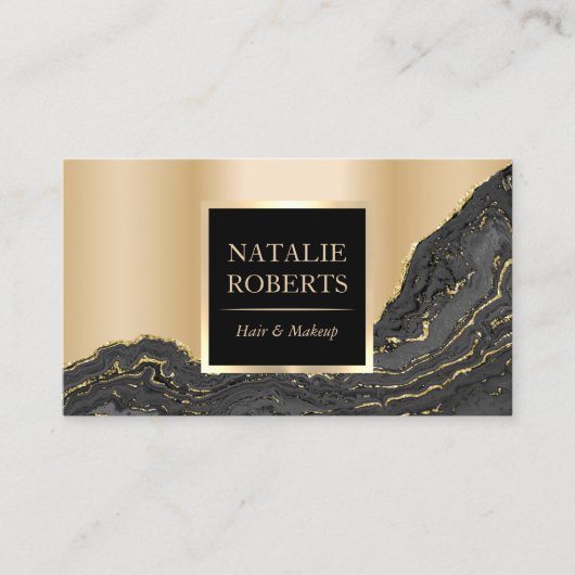金ゴールドモダンアゲートメイクアップアーティストヘア美しいサロン 名刺 (正面)