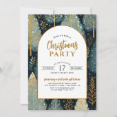金ゴールドモダンアルチホリデーフォレストクリスマスパーティー 招待状 (正面)