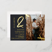 金ゴールドモダンアンパサンド写真結婚式の日付を保存 箔招待状ポストカード (正面/裏面)