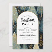 金ゴールドモダンアーチホリデーフォレストクリスマスパーティー 招待状 (正面)