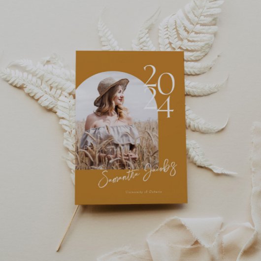 金ゴールドモダンアーチミニマル写真卒業パーティー 招待状