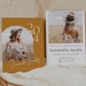 金ゴールドモダンアーチミニマル写真卒業パーティー 招待状