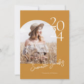 金ゴールドモダンアーチミニマル写真卒業パーティー 招待状 (正面)