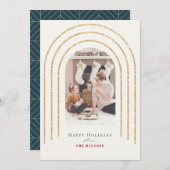 金ゴールドモダンアーチ写真クリスマス海軍 シーズンカード (正面/裏面)