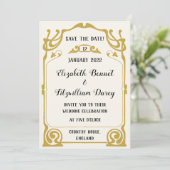 金ゴールドモダンアールヌーボースタイル結婚式招待状 招待状 (スタンド正面)