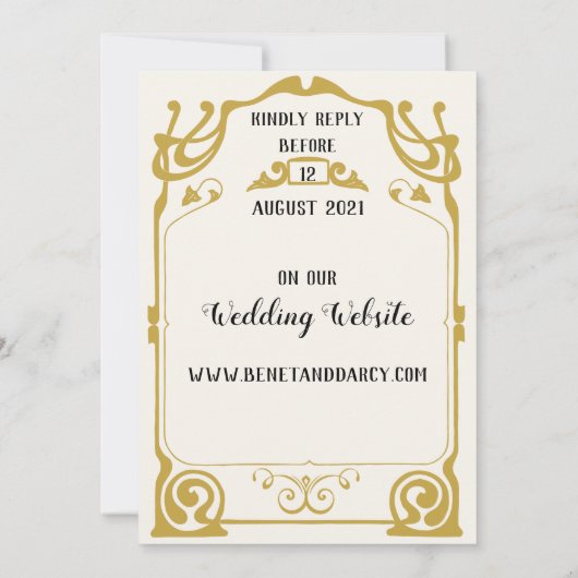 金ゴールドモダンアールヌーボースタイル結婚式招待状 招待状 (裏面)