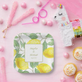 金ゴールドモダンイエローレモングリ葉ーンズ結婚ズ ペーパープレート (パーティー)