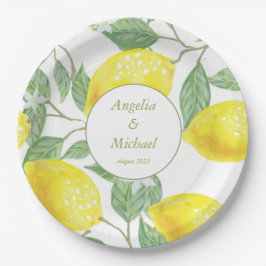 金ゴールドモダンイエローレモングリ葉ーンズ結婚ズ ペーパープレート