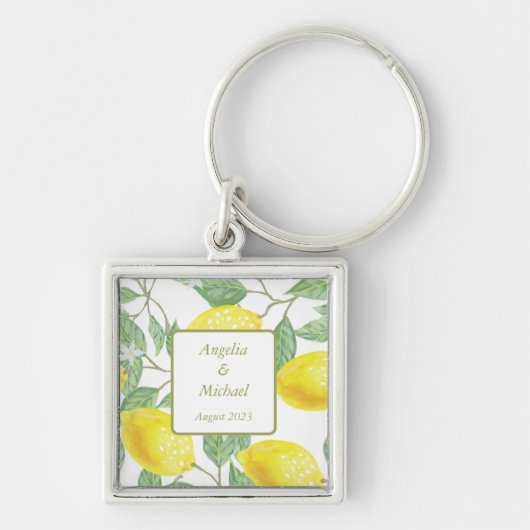 金ゴールドモダンイエローレモングリ葉ーンズ結婚鍵 キーホルダー (正面)