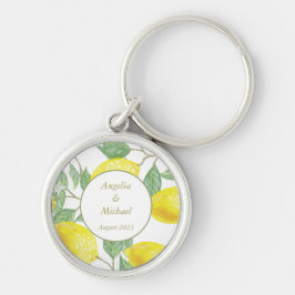 金ゴールドモダンイエローレモングリ葉ーンズ結婚鍵 キーホルダー