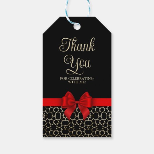 金ゴールドモダンエジプト幾何学赤弓ありがとう ギフトタグ (正面)