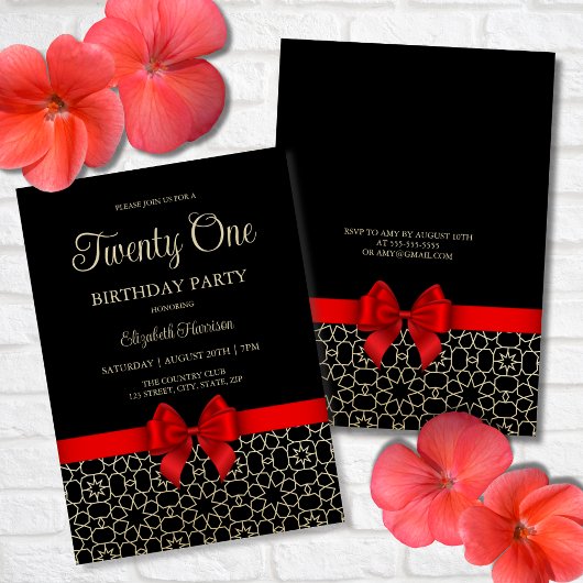 金ゴールドモダンエジプト幾何学赤弓21歳の誕生日 招待状