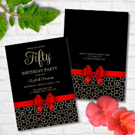 金ゴールドモダンエジプト幾何学赤弓50誕生日 招待状