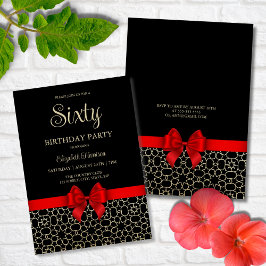 金ゴールドモダンエジプト幾何学赤弓60誕生日 招待状