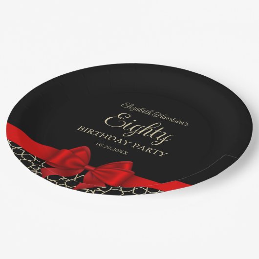 金ゴールドモダンエジプト幾何学赤弓80誕生日 ペーパープレート (アングル)