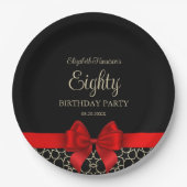 金ゴールドモダンエジプト幾何学赤弓80誕生日 ペーパープレート (正面)
