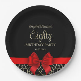 金ゴールドモダンエジプト幾何学赤弓80誕生日 ペーパープレート