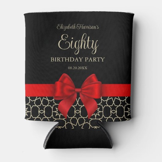 金ゴールドモダンエジプト幾何学赤弓80誕生日 缶クーラー (正面)