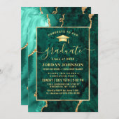 金ゴールドモダンエメラルドグリーン大理石卒業パーティー 招待状 (正面/裏面)