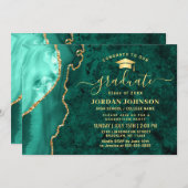 金ゴールドモダンエメラルドグリーン大理石卒業パーティー 招待状 (正面/裏面)