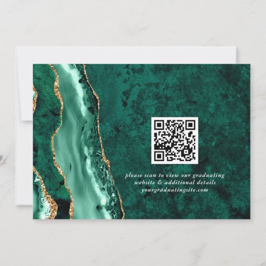 金ゴールドモダンエメラルドグリーン大理石卒業パーティー 招待状 (裏面)
